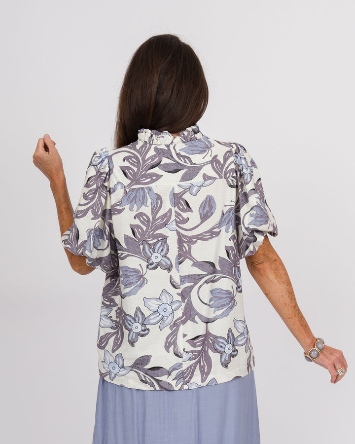 Lush Blossom Print Top - Grey