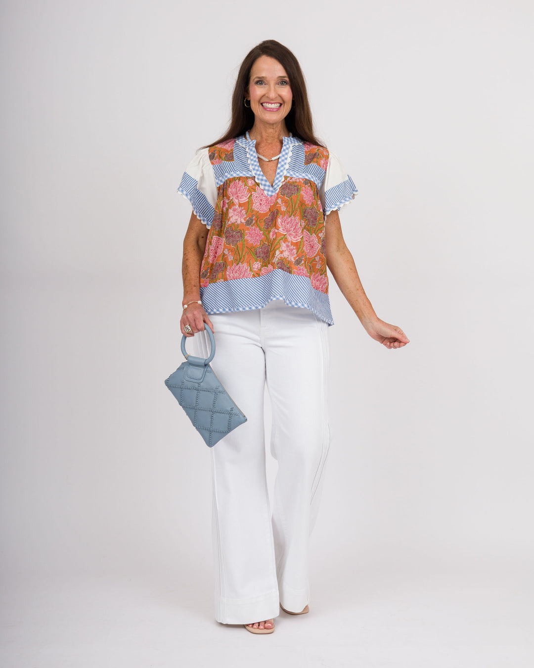 Flowy Sleeve Top - Blue/Orange