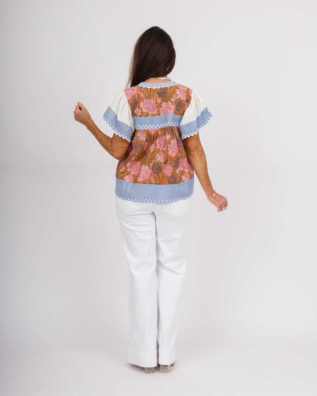 Flowy Sleeve Top - Blue/Orange