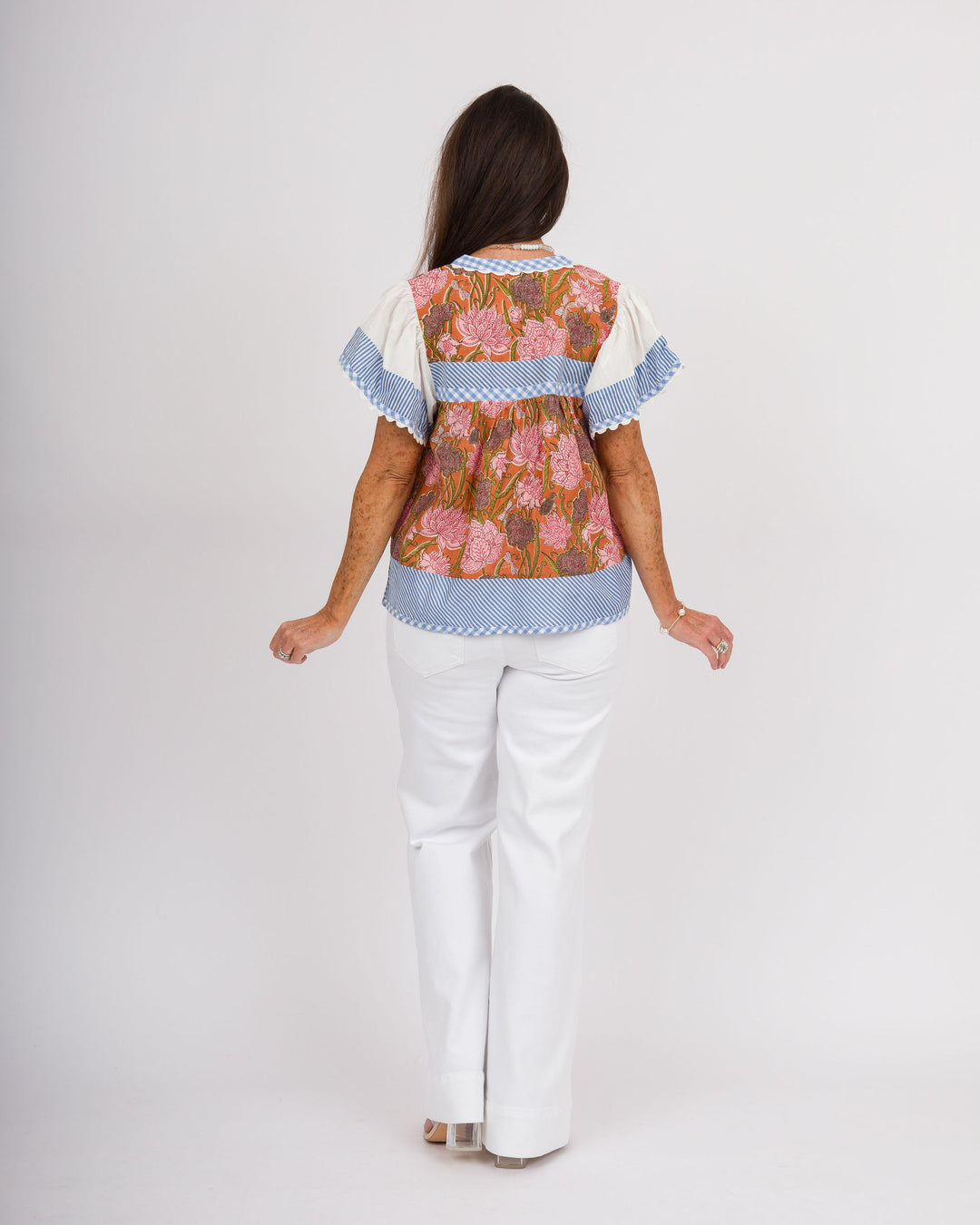 Flowy Sleeve Top - Blue/Orange