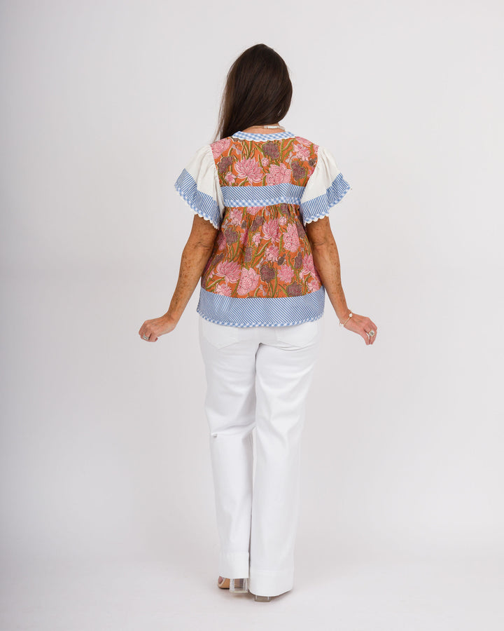 Flowy Sleeve Top - Blue/Orange