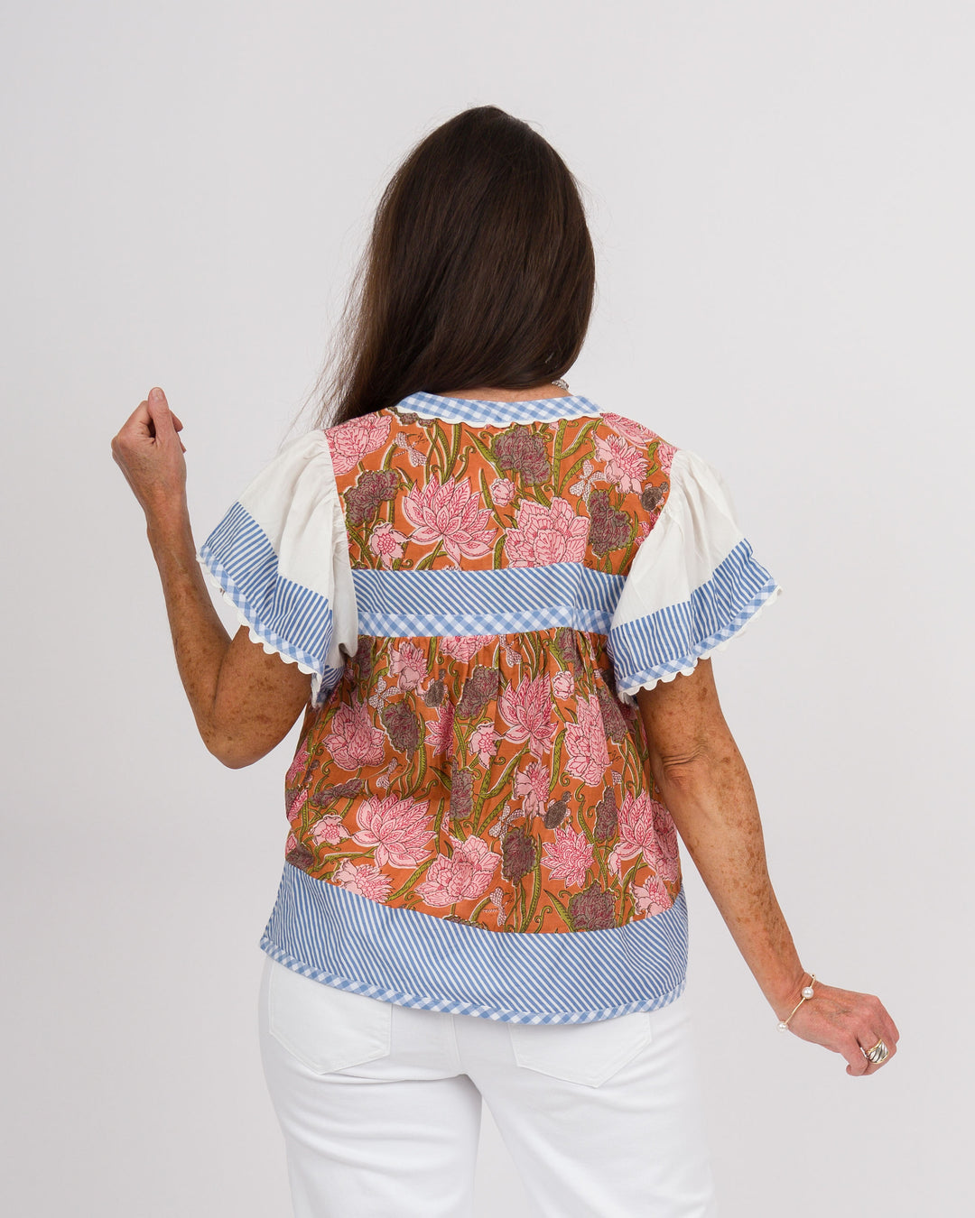 Flowy Sleeve Top - Blue/Orange