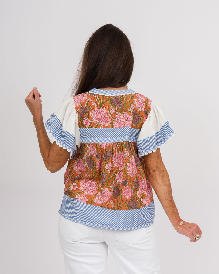 Flowy Sleeve Top - Blue/Orange