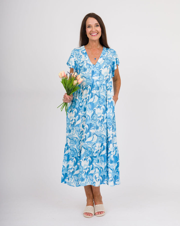 la mer luxe  Brooke Midi Dress - Blue Summer Tropic