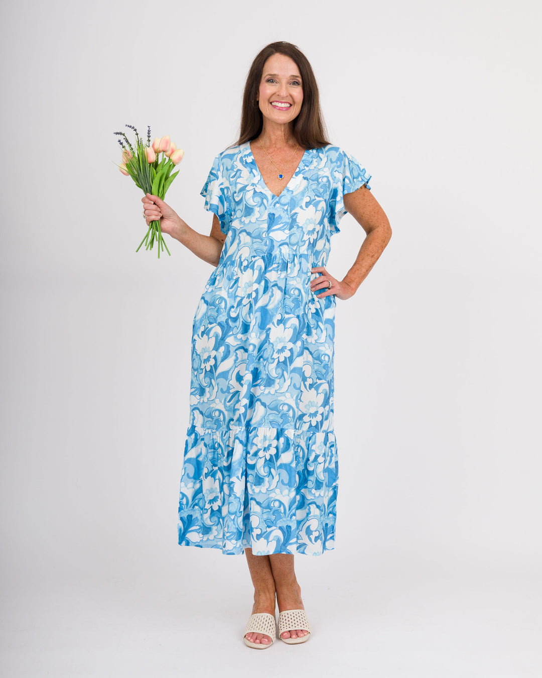 la mer luxe  Brooke Midi Dress - Blue Summer Tropic