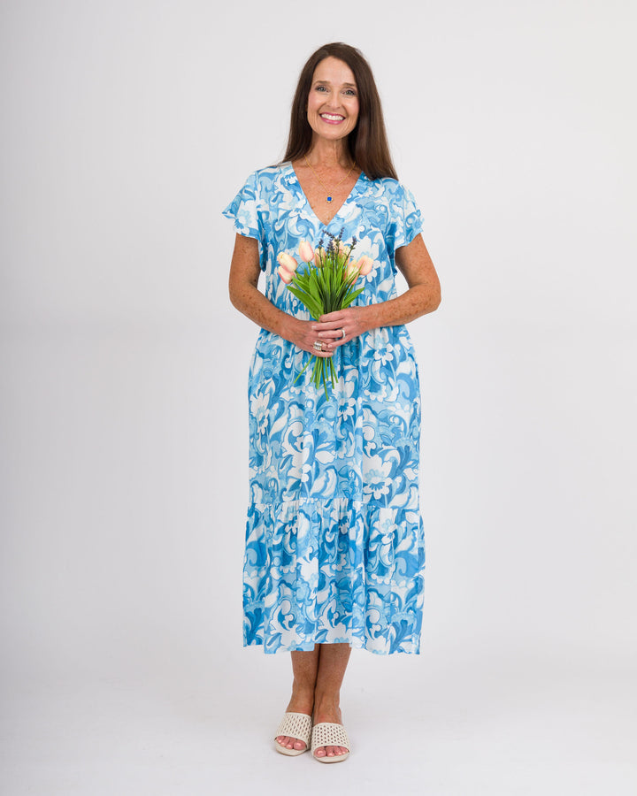 la mer luxe  Brooke Midi Dress - Blue Summer Tropic
