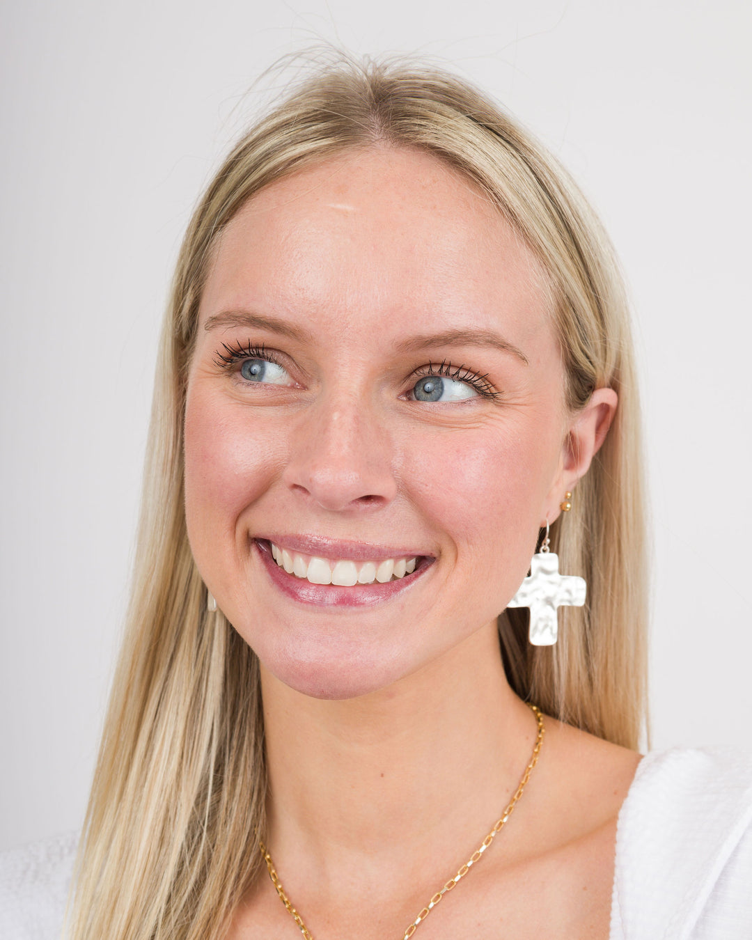 Hammered Cross Earrings - Silver