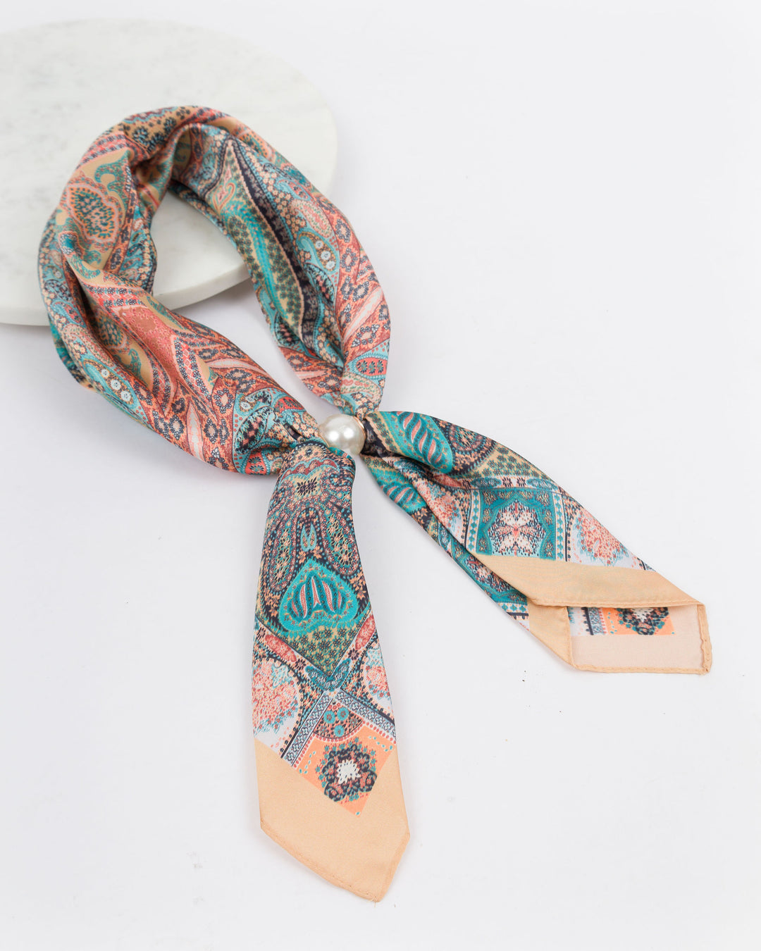 Magnetic Pearl Scarf - Orange and Turquoise