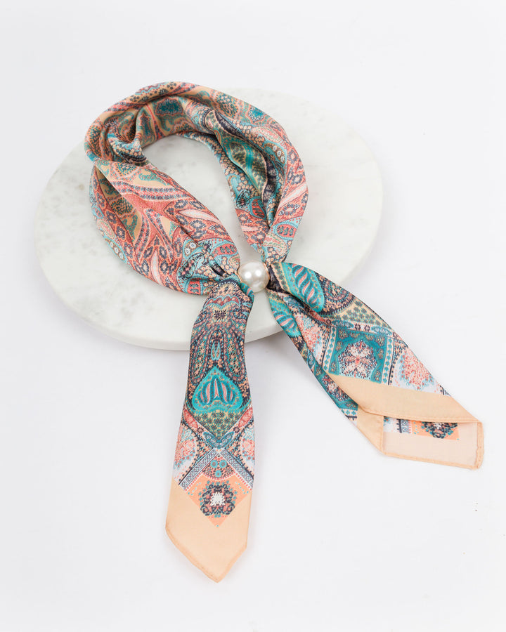 Magnetic Pearl Scarf - Orange and Turquoise