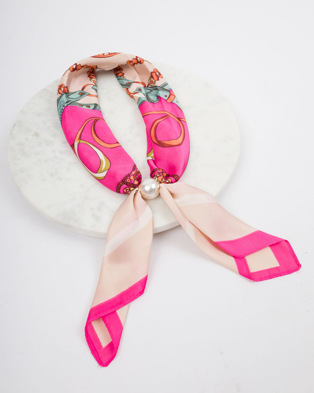 Magnetic Pearl Scarf - Pink and Beige