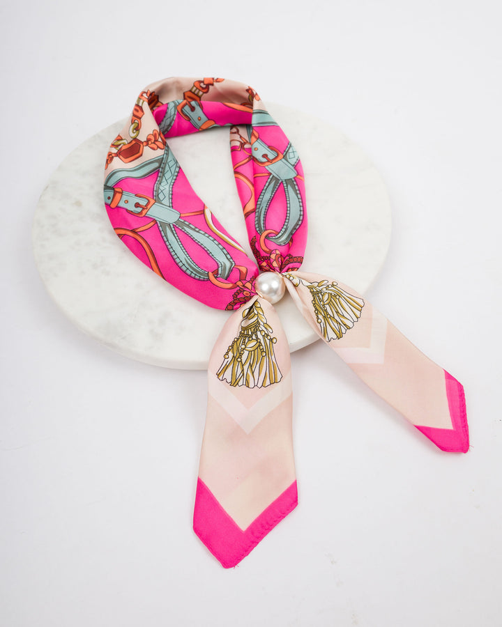 Magnetic Pearl Scarf - Pink and Beige