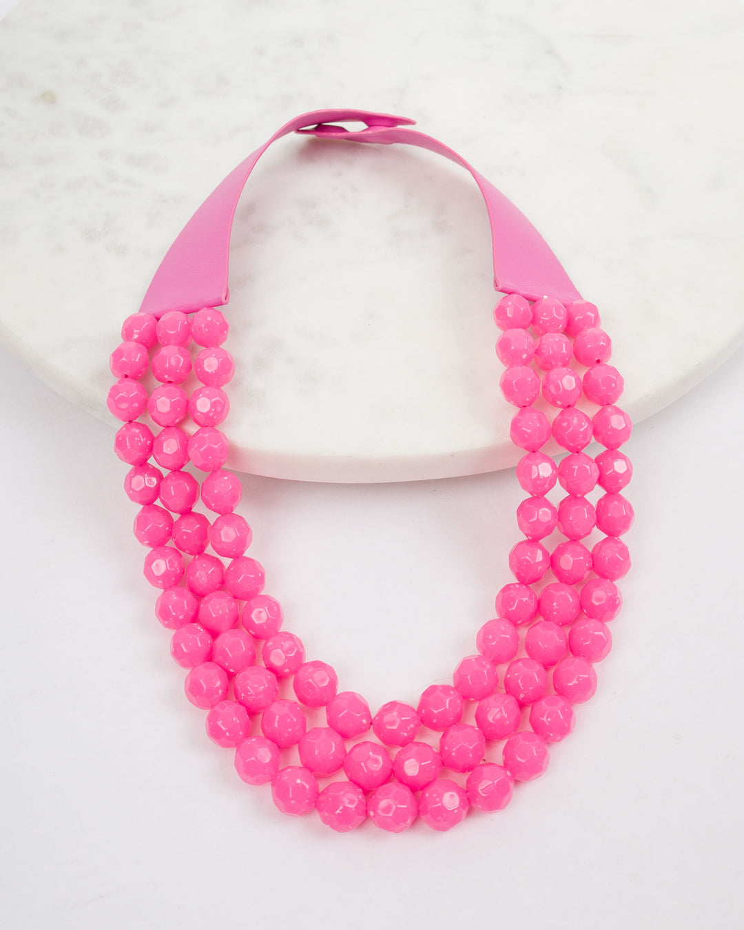 3 Row Beaded Necklace - Fuchsia