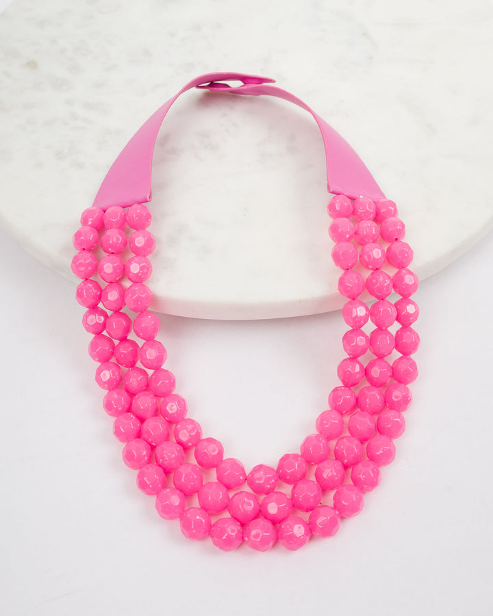 3 Row Beaded Necklace - Fuchsia