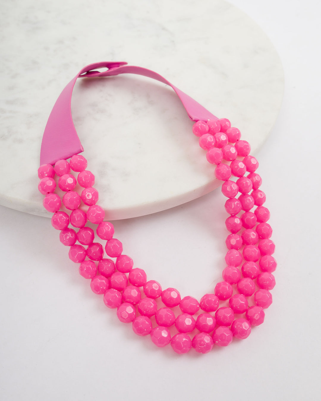 3 Row Beaded Necklace - Fuchsia