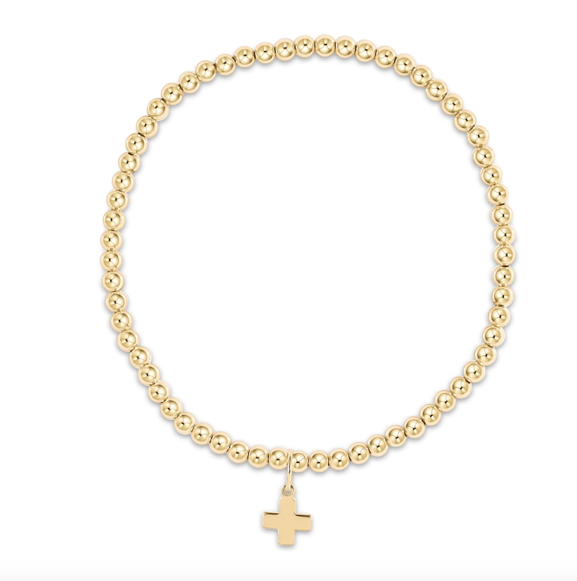 enewton Classic Gold 3mm Bead Bracelet with Signature Cross Gold Charm - Extends