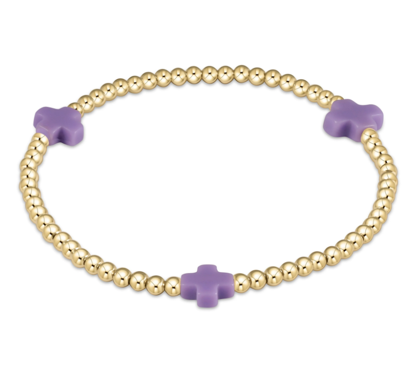 enewton Signature Cross 3mm Gold Bead with Purple Cross Bracelet
