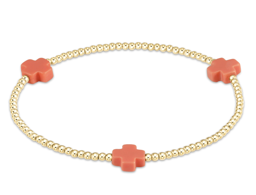 enewton Signature Cross 2mm Gold Bead with Coral Cross Bracelet
