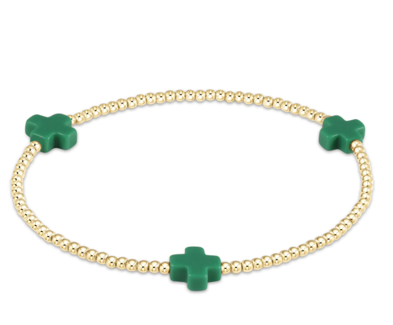 enewton Signature Cross 2mm Gold Bead with Emerald Cross Bracelet