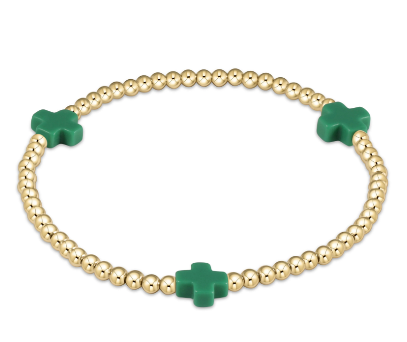 enewton Signature Cross 3mm Gold Bead with Emerald Cross Bracelet