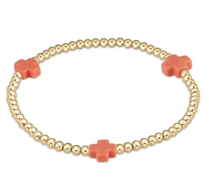 enewton Signature Cross 3mm Gold Bead with Coral Cross Bracelet