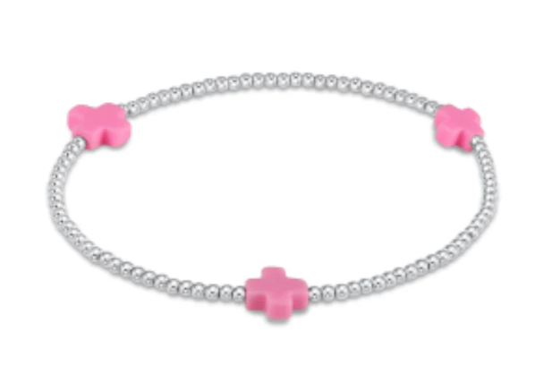 enewton Signature Cross 2mm Sterling Bead with Bright Pink Cross Bracelet
