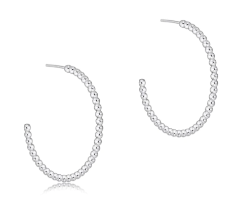 Beaded Classic 1.25" 2mm Sterling Silver Hoop Earrings