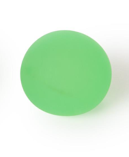 A smooth, matte green sphere, likely a silicone bath bomb or bath sponge, centered on a clean white background.