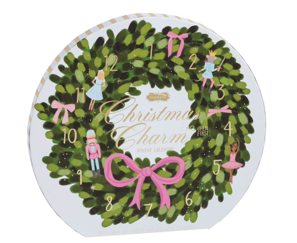 A round Christmas advent calendar titled &