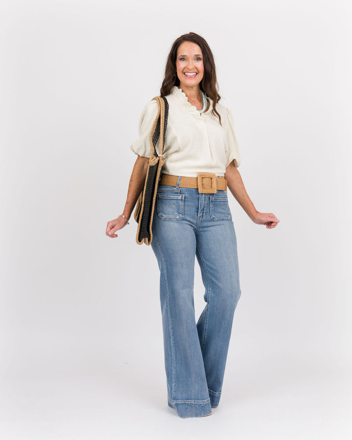 Linen Scallop Top - Oatmeal