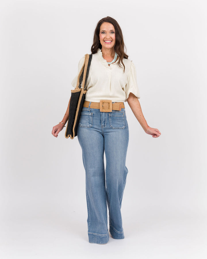 Linen Scallop Top - Oatmeal