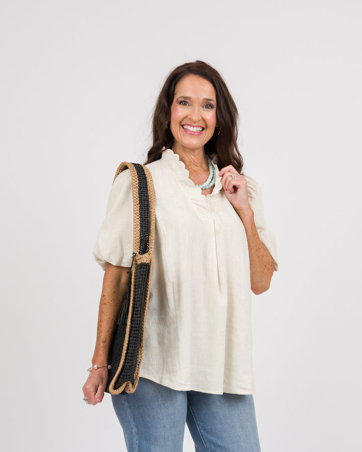 Linen Scallop Top - Oatmeal