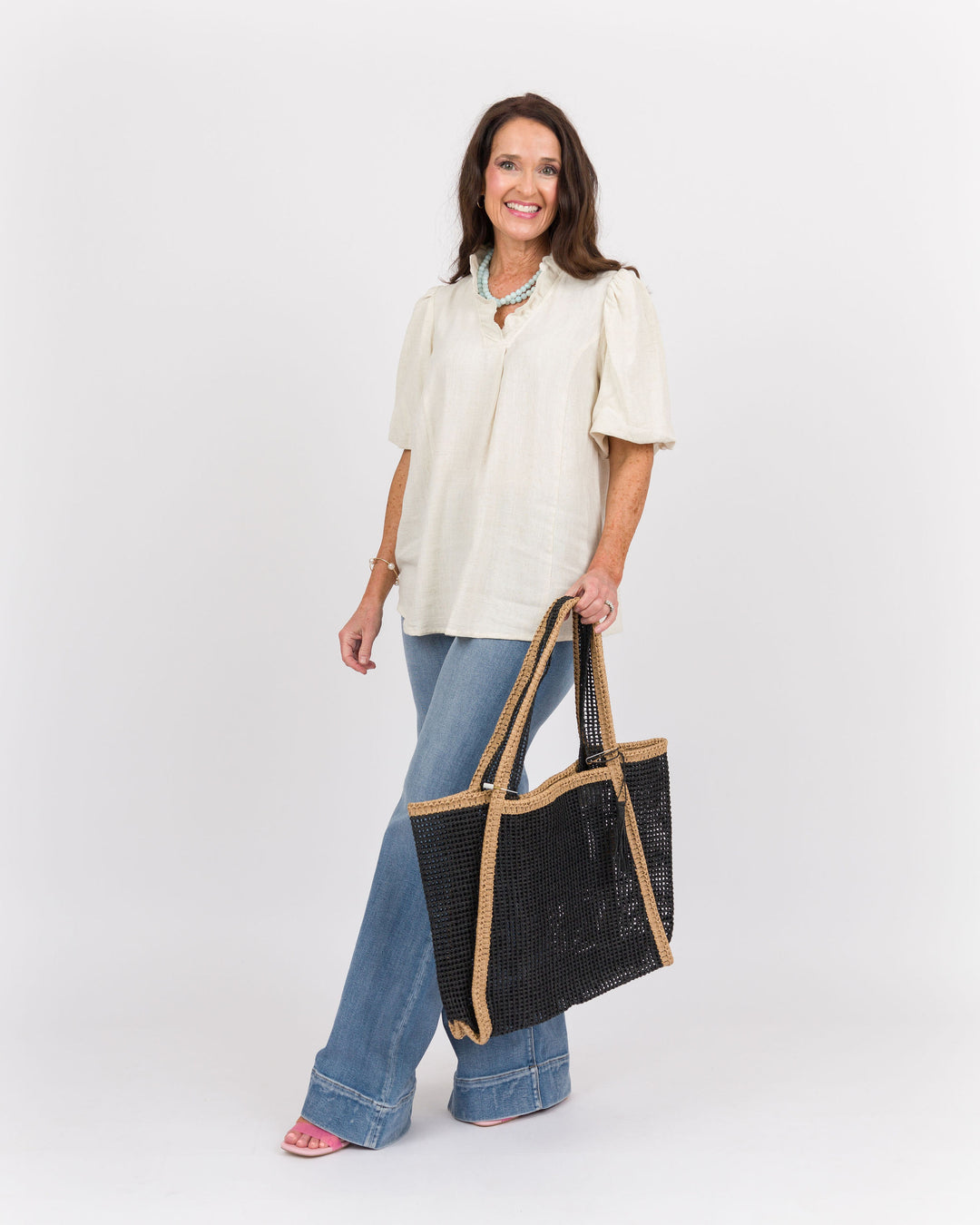 Linen Scallop Top - Oatmeal