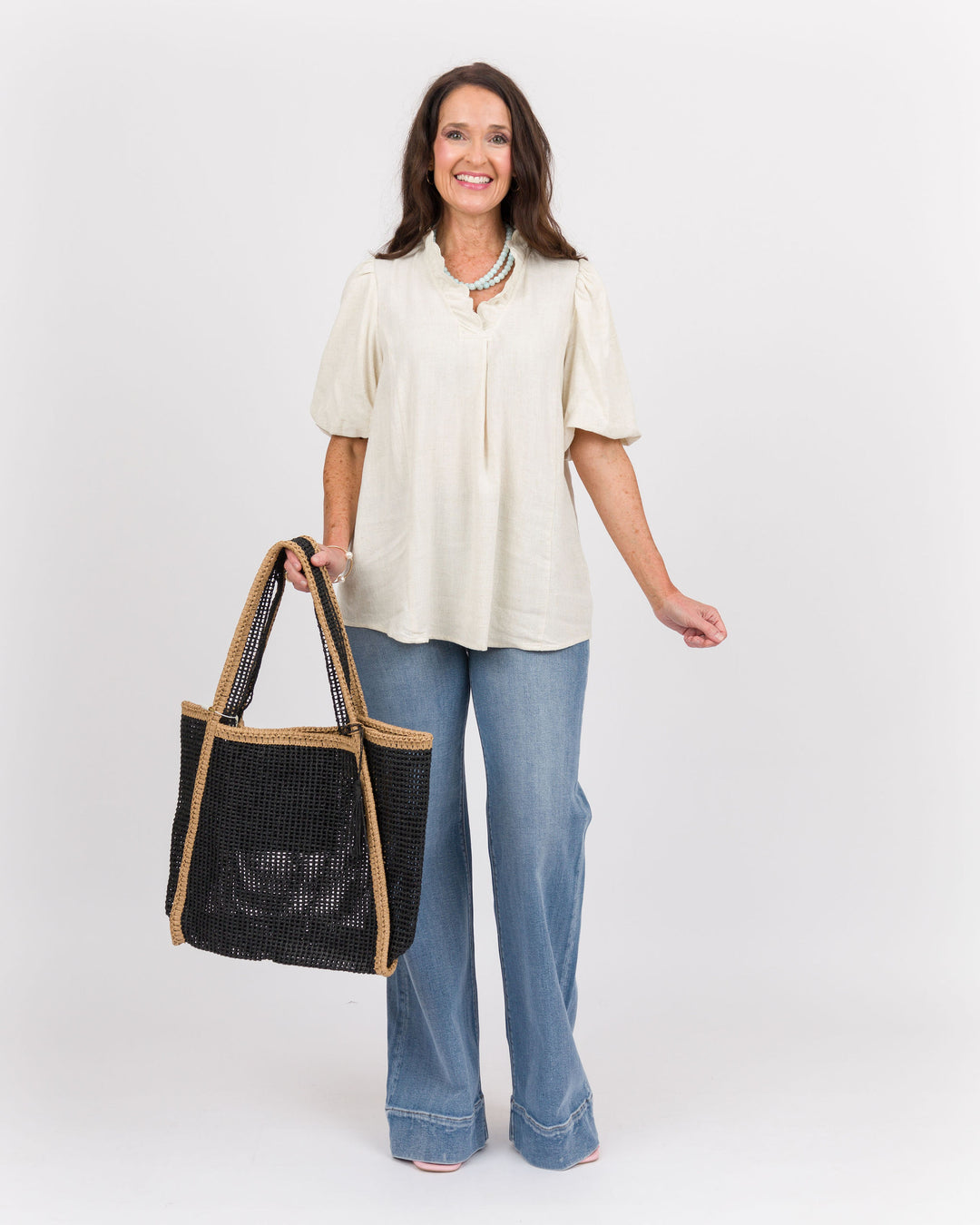 Linen Scallop Top - Oatmeal