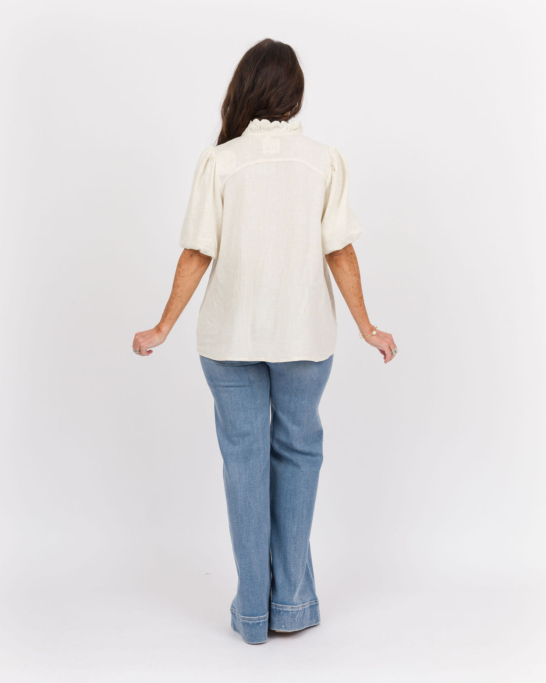 Linen Scallop Top - Oatmeal