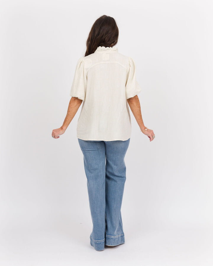 Linen Scallop Top - Oatmeal
