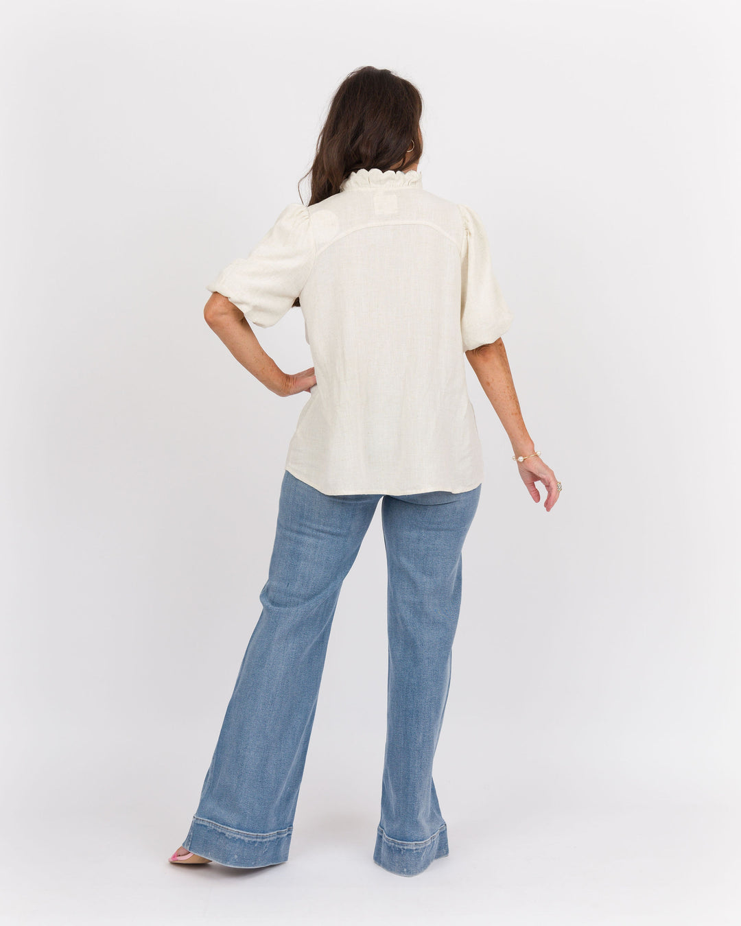 Linen Scallop Top - Oatmeal
