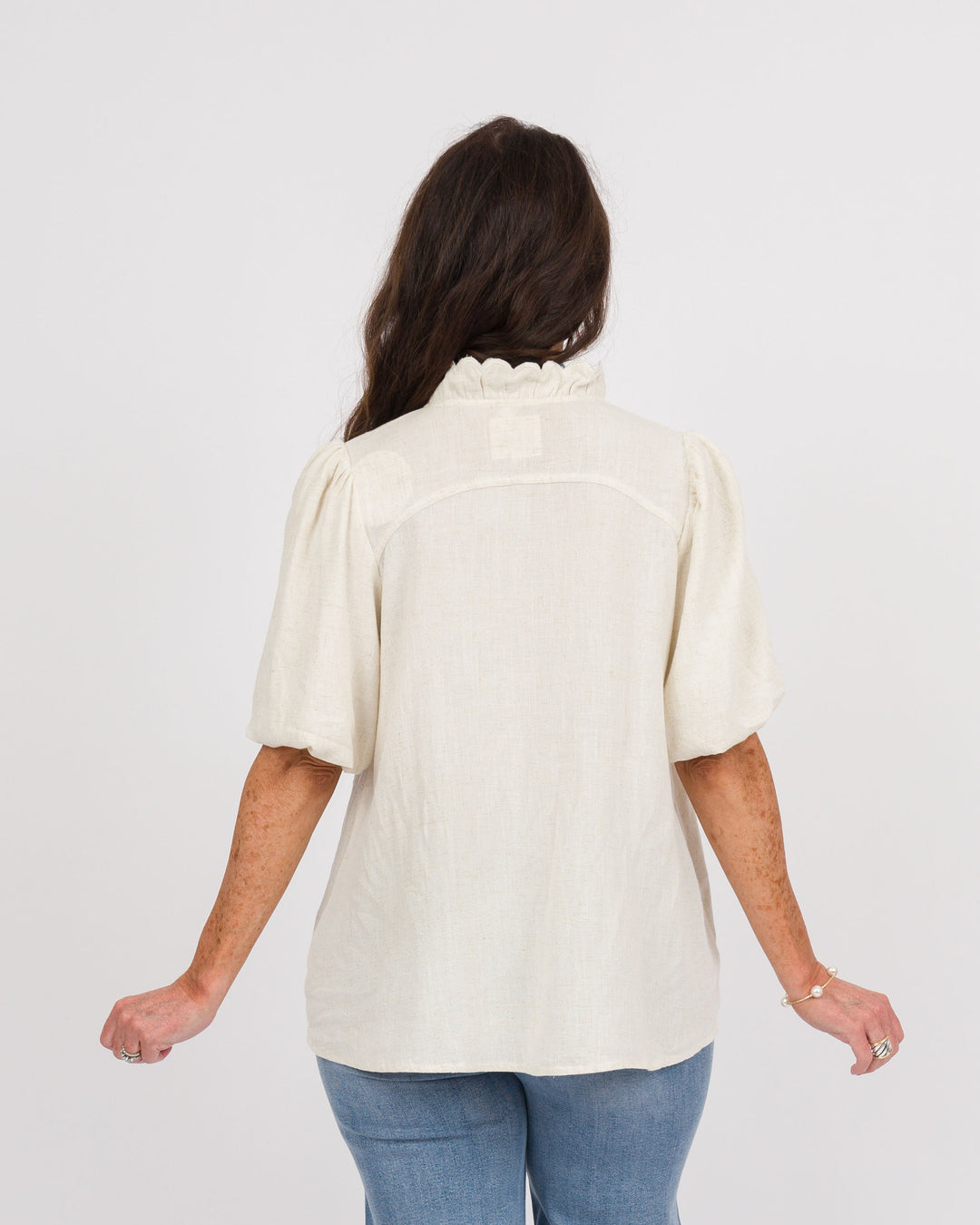 Linen Scallop Top - Oatmeal