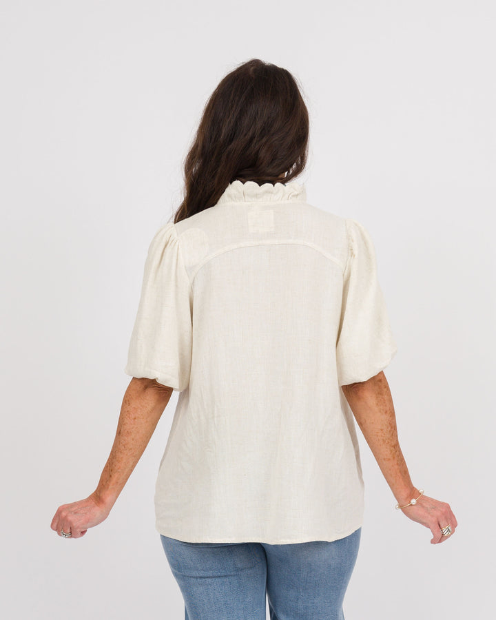 Linen Scallop Top - Oatmeal