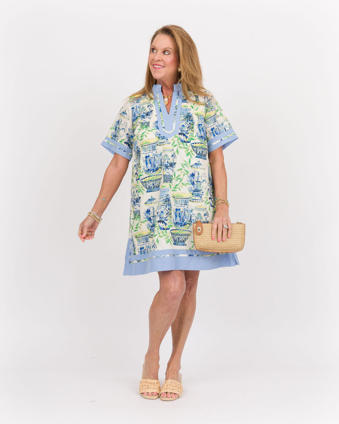 Chinoiserie Mini Dress - Blue Mix