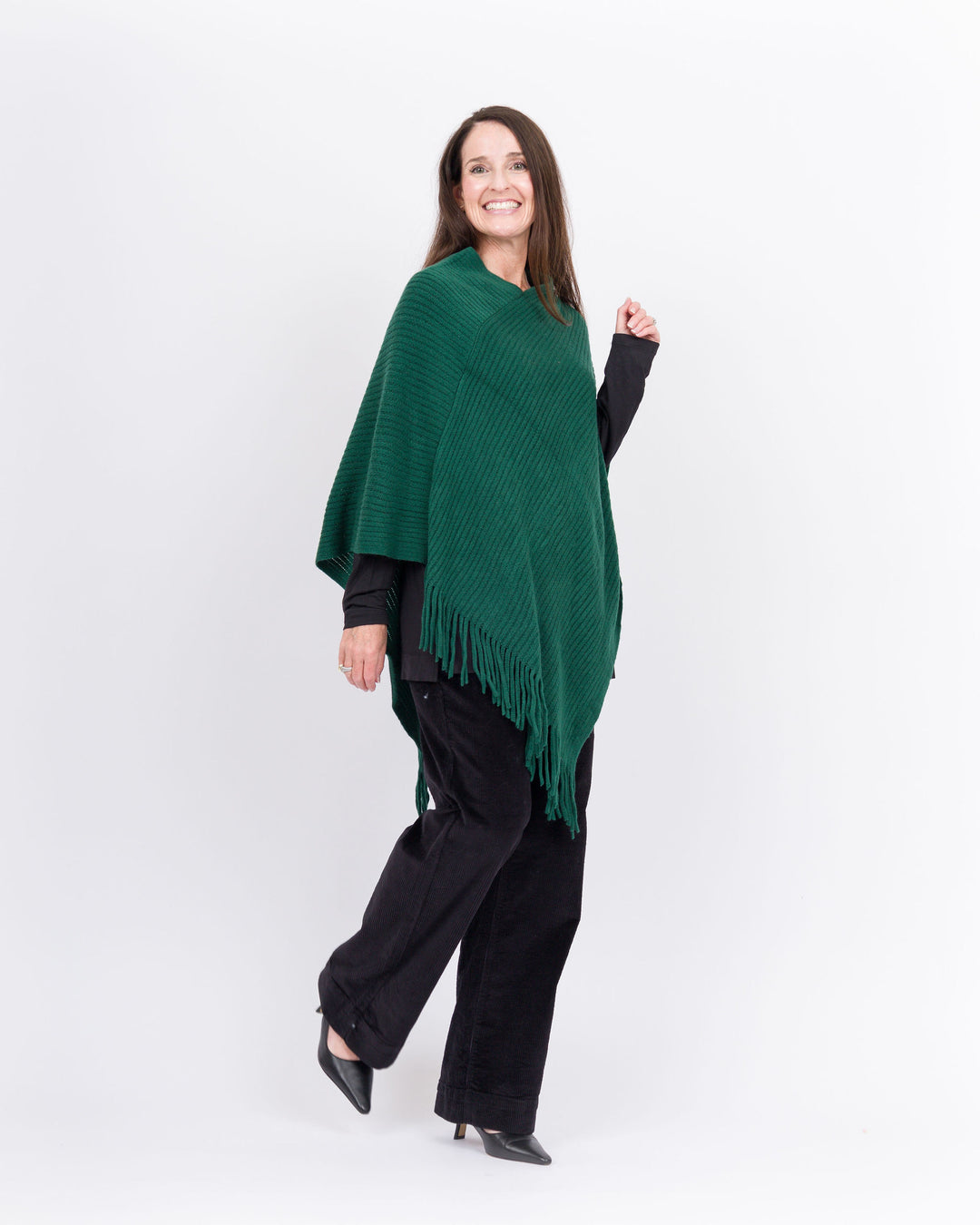 Knitted Poncho- Forest Green