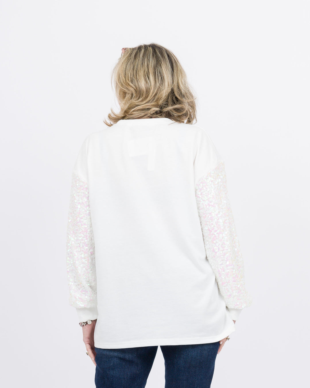 Merry White Sequin Sweatshirt