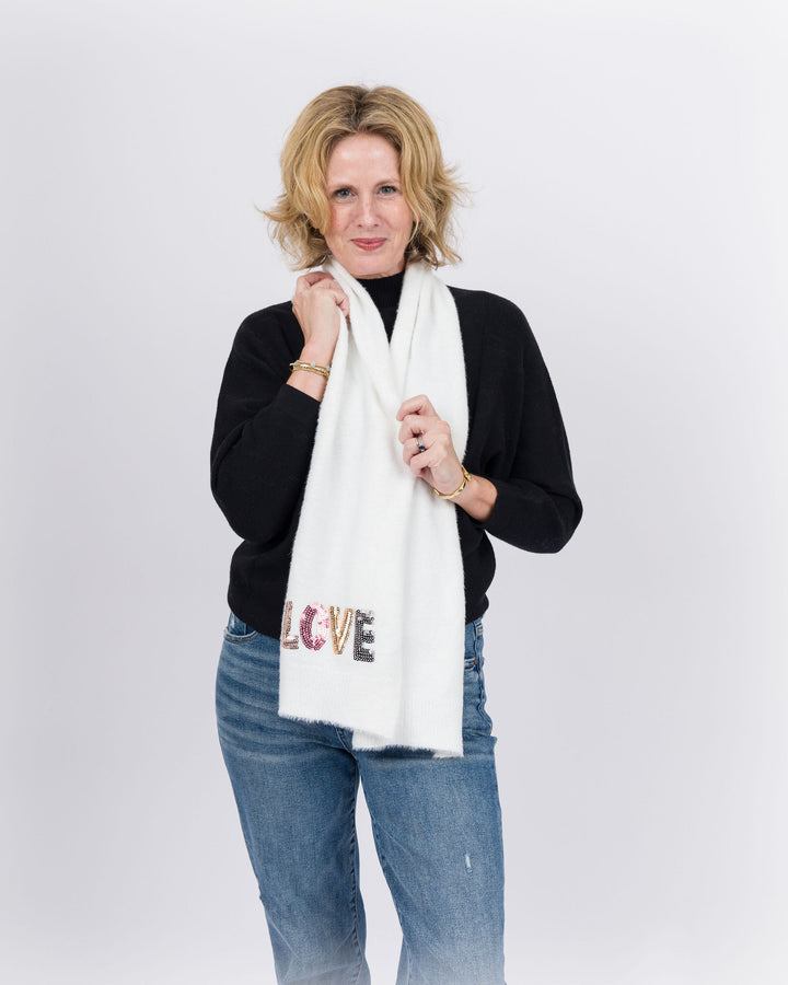 Sequin LOVE Scarf -White