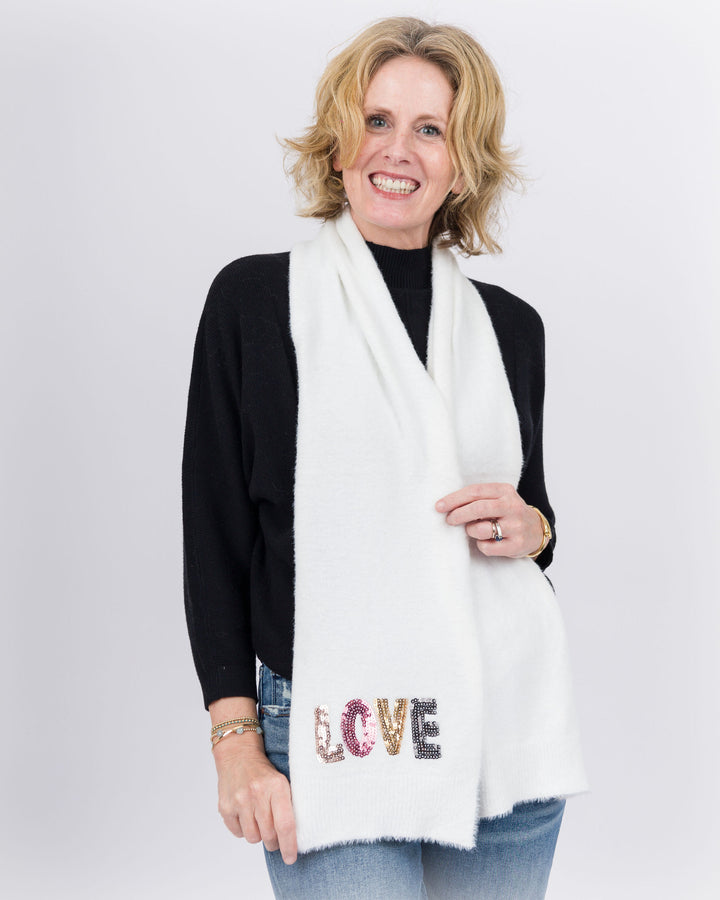 Sequin LOVE Scarf -White