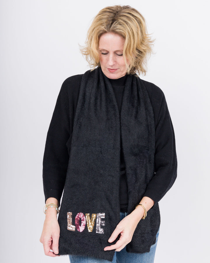 Sequin LOVE Scarf -Black