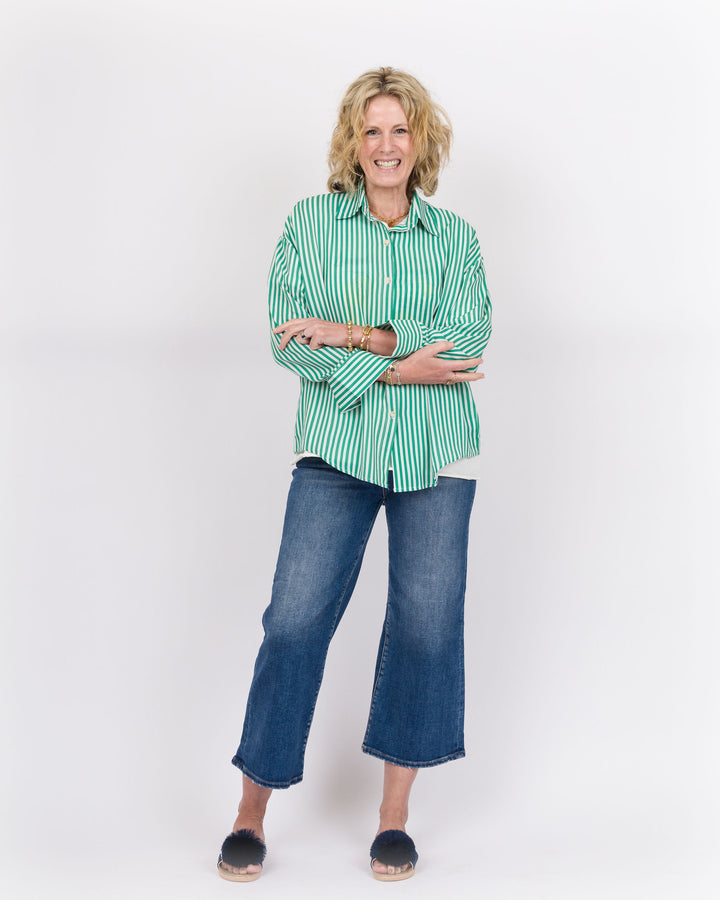 The Kathryn Shirt- Green Stripe