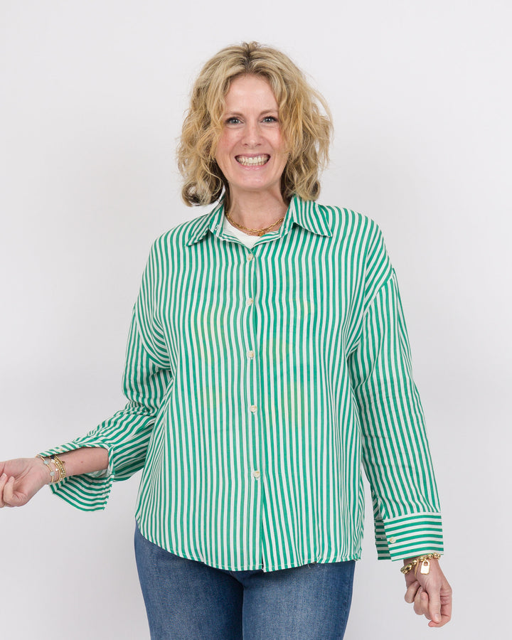 The Kathryn Shirt- Green Stripe