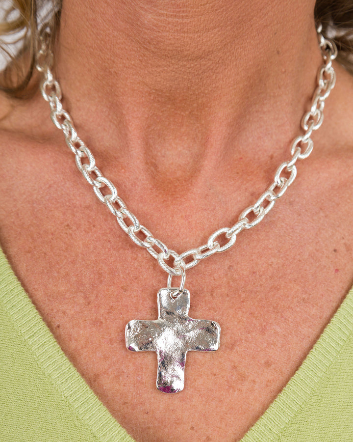 Susan Shaw Solid Cross Necklace - Silver