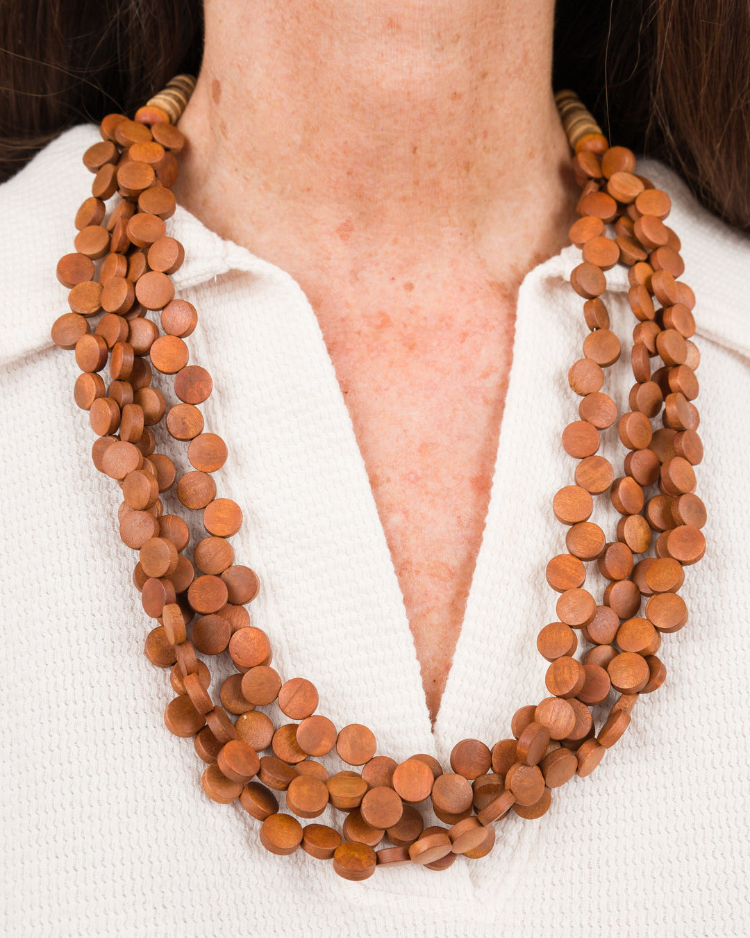 Wood Leather Necklace 4 Strands