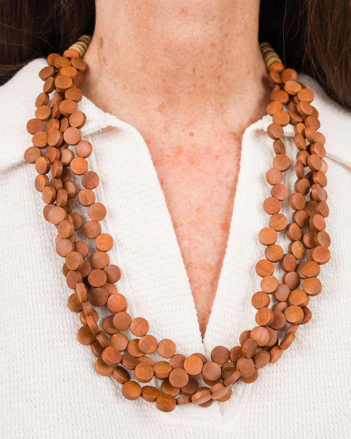 Wood Leather Necklace 4 Strands