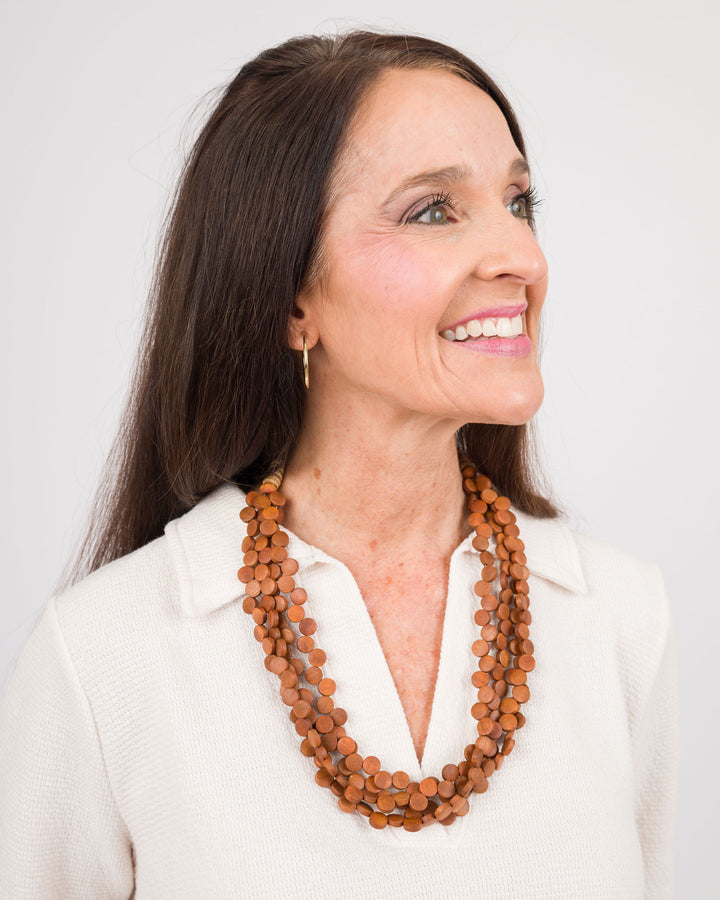 Wood Leather Necklace 4 Strands